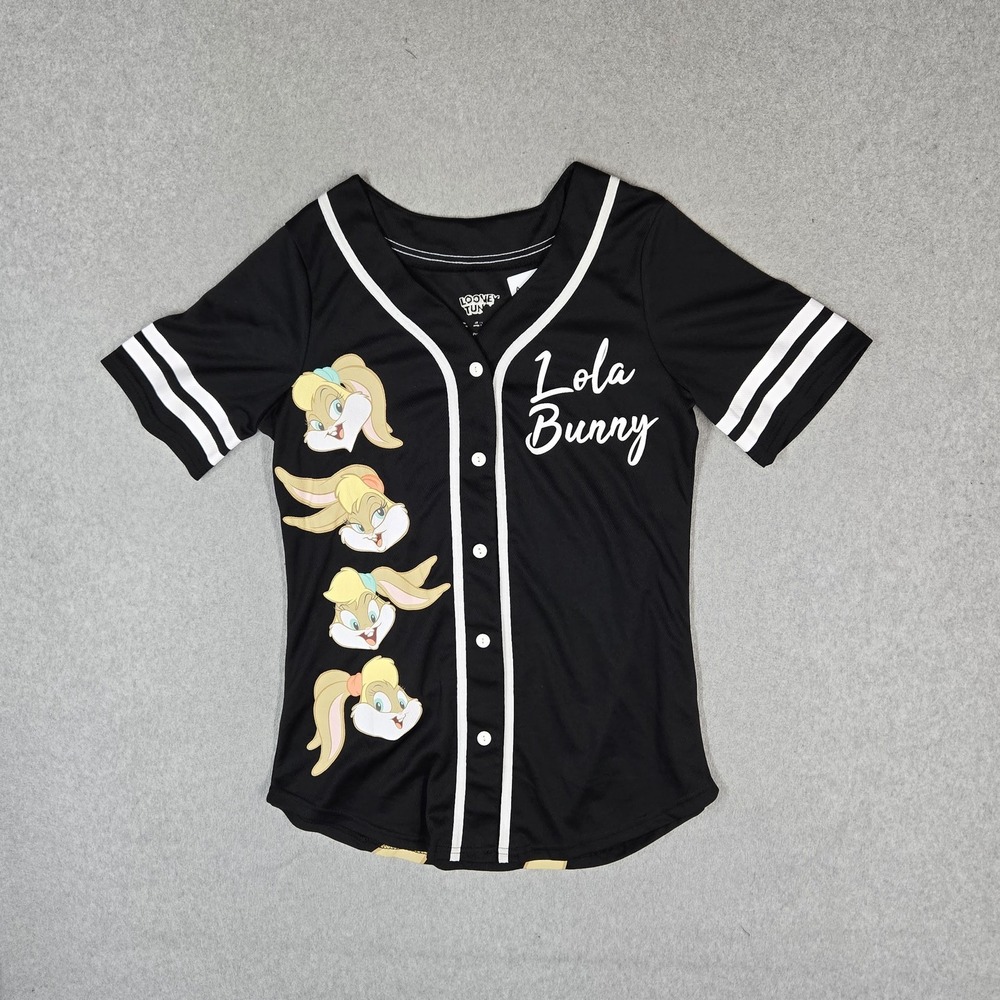 Looney Tunes Women Jersey M Black Graphic Lola Bunny Baseball Whimsical
